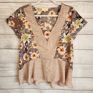 En Elle Small Short Sleeve Floral Tunic Cottagecore Fairy Y2K Blouse